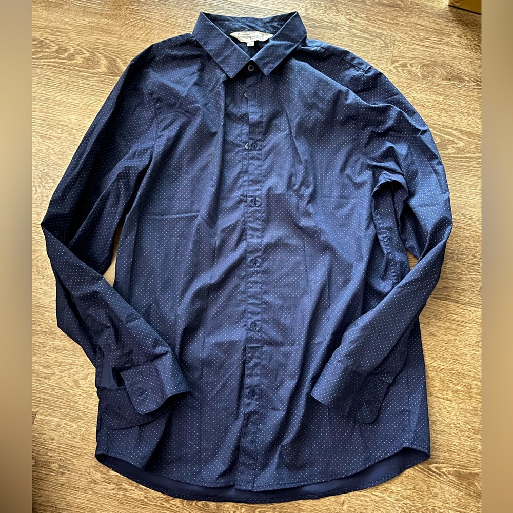 Button down shirt with light blue dots